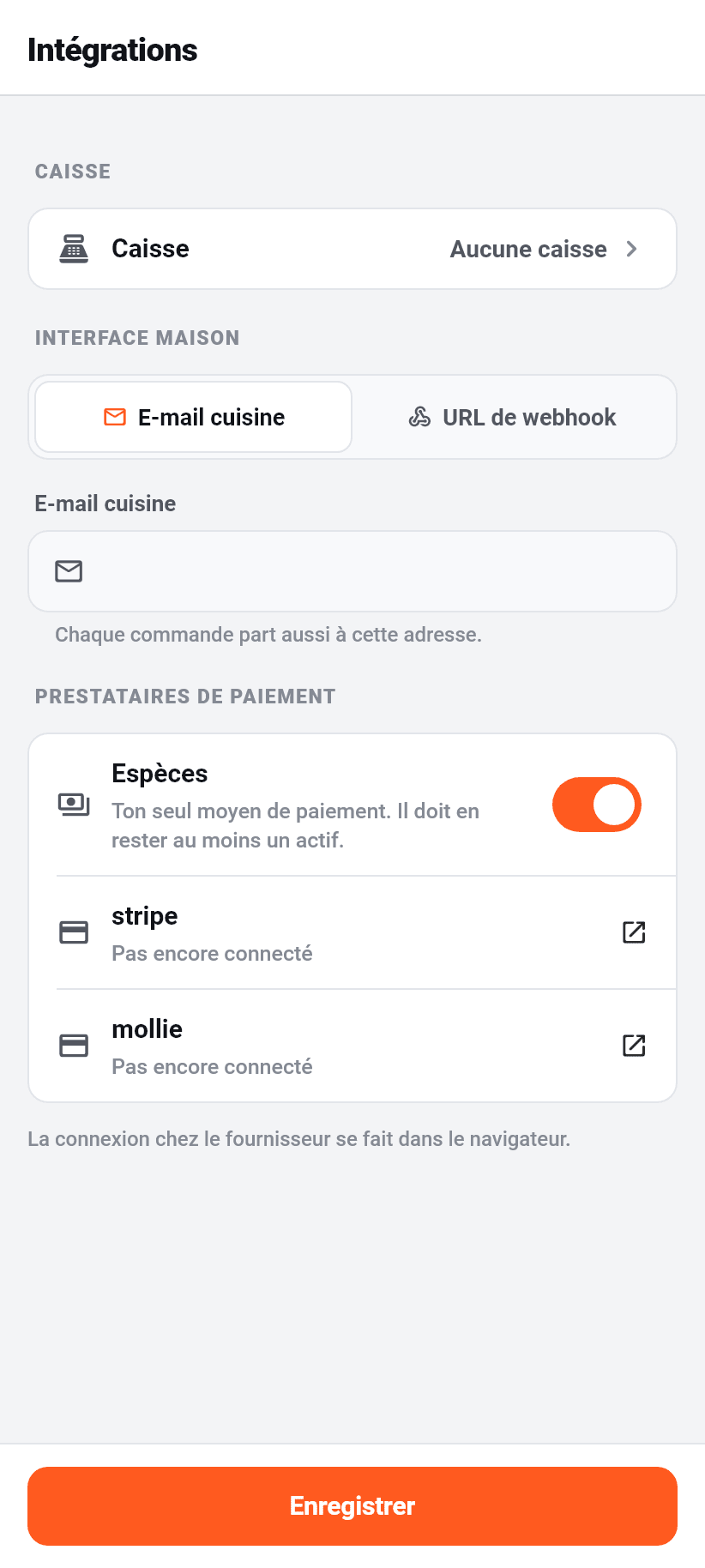 Les réglages dans l'application: Intégrations