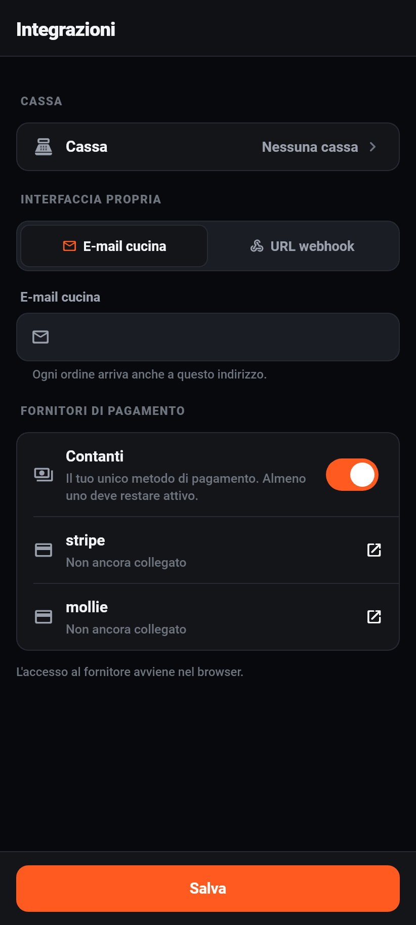 Le impostazioni nell'applicazione: Integrazioni