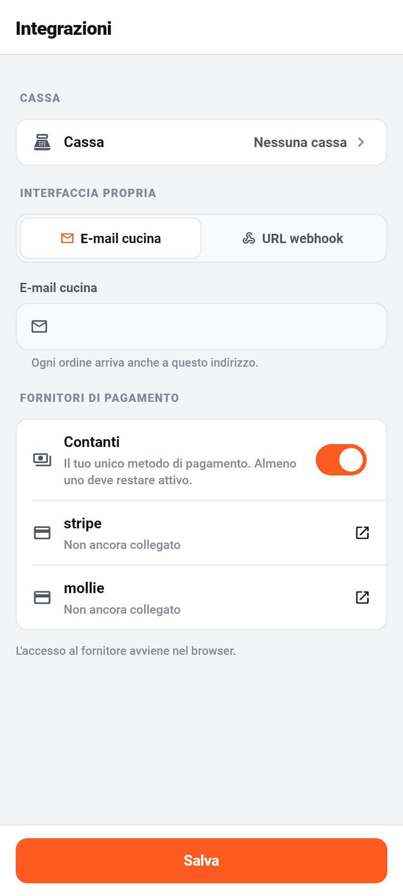 Le impostazioni nell'applicazione: Integrazioni