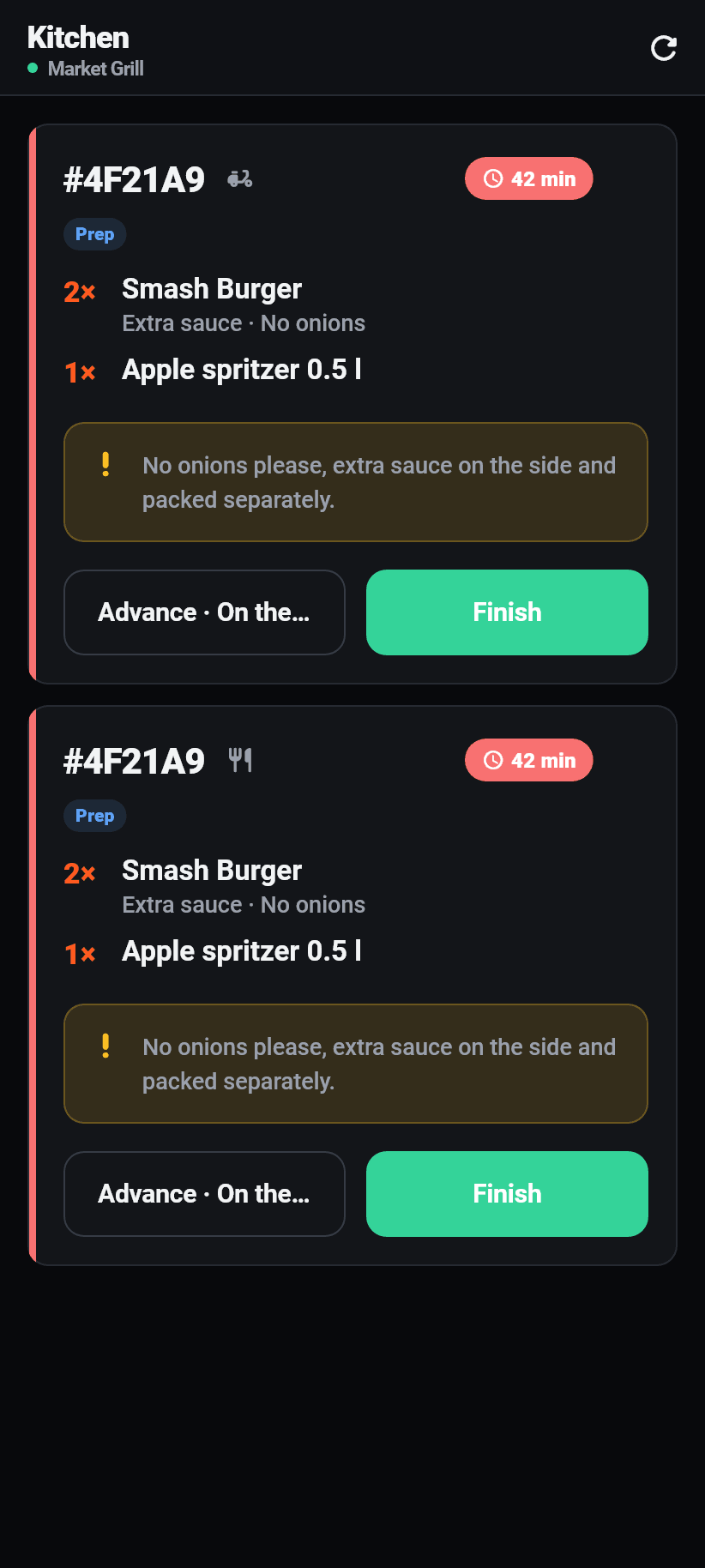 The app for the restaurant: Kitchen