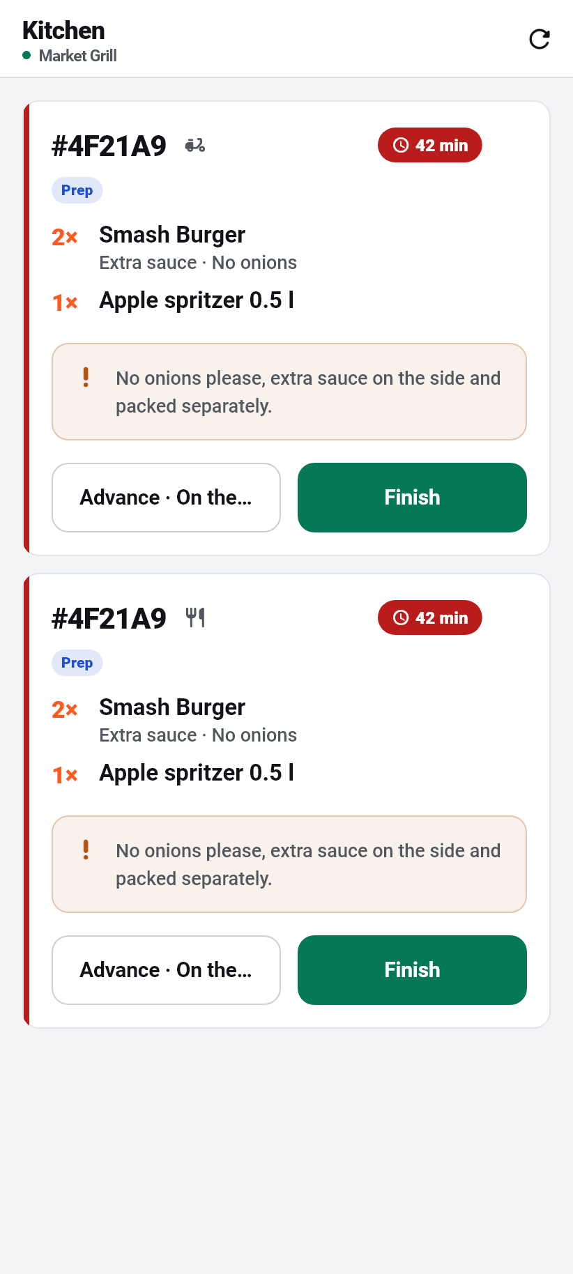 The app for the restaurant: Kitchen
