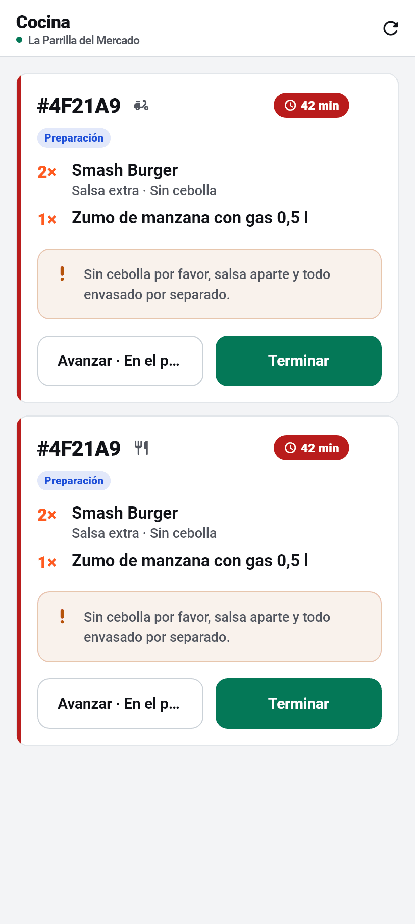 La aplicación para el negocio: Cocina