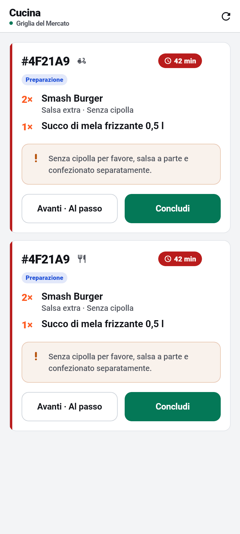 L'applicazione per il locale: Cucina