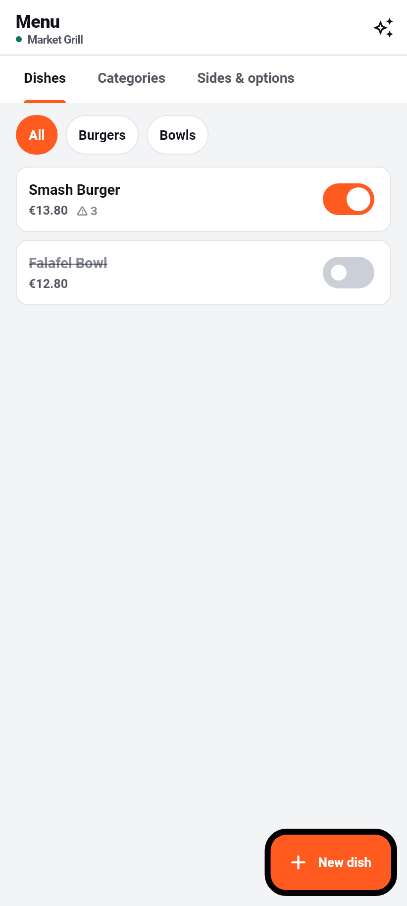 The app for the restaurant: Menu