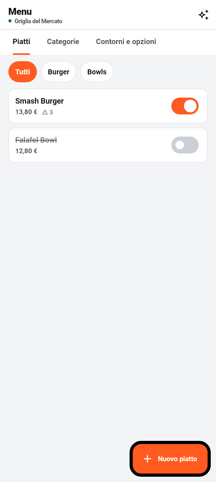 L'applicazione per il locale: Menu