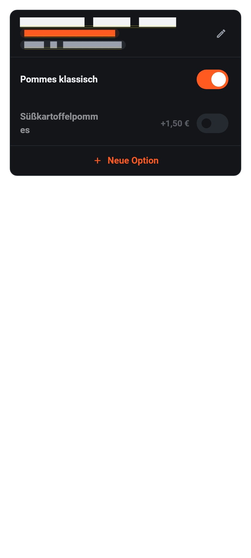 Die App für den Betrieb: Beilagen und Optionen