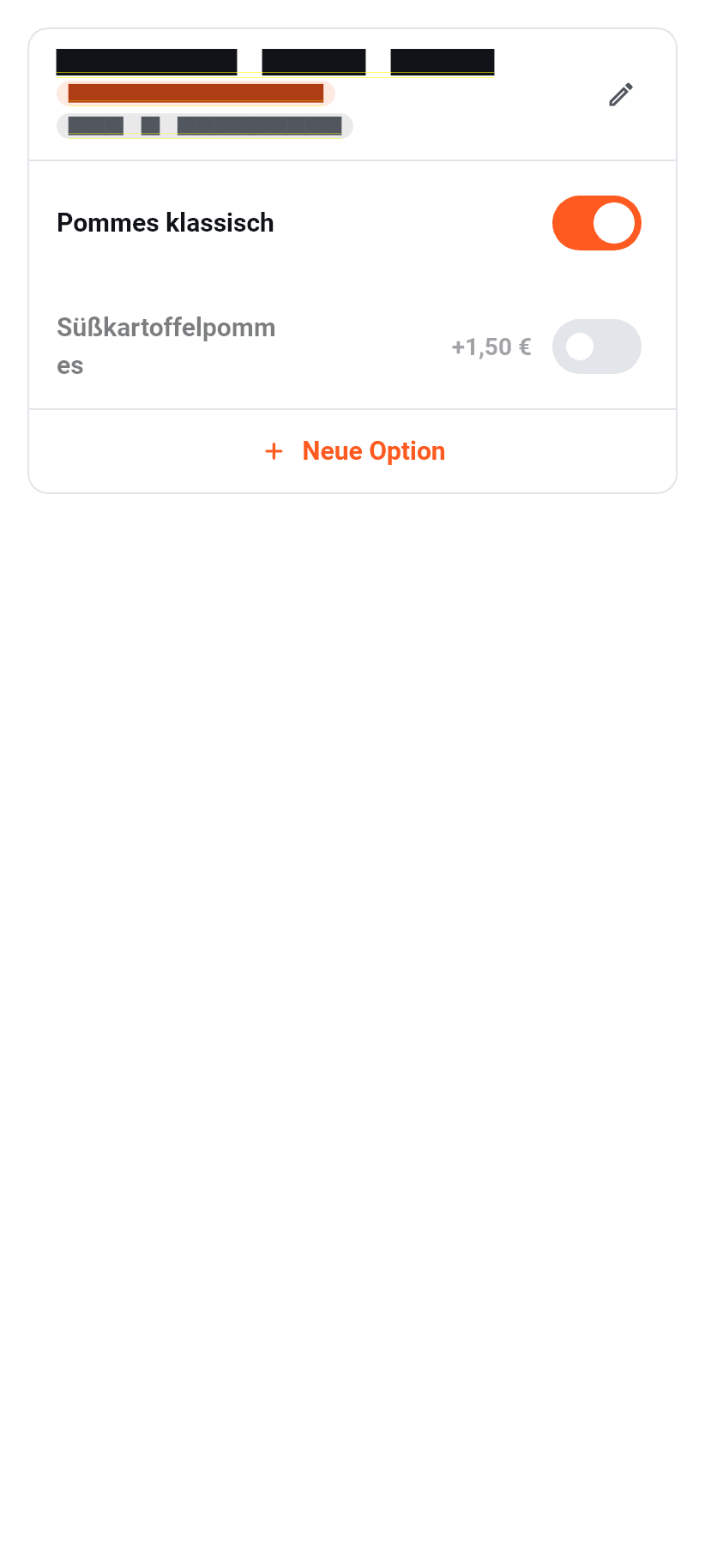 Die App für den Betrieb: Beilagen und Optionen