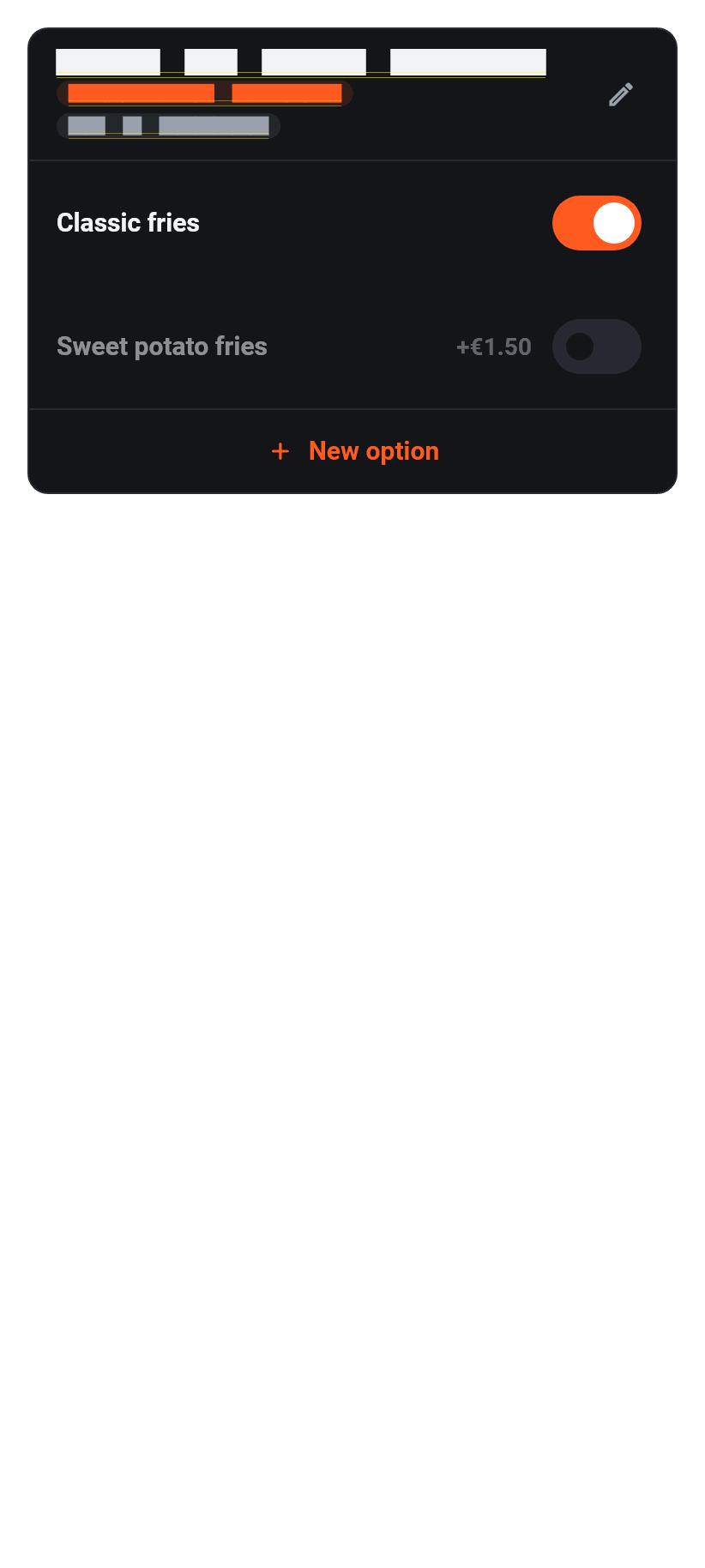 The app for the restaurant: Sides and options