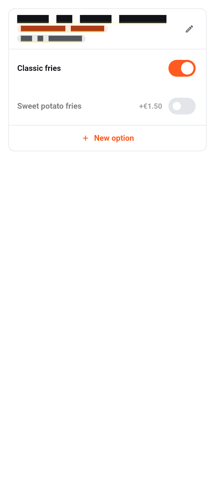 The app for the restaurant: Sides and options