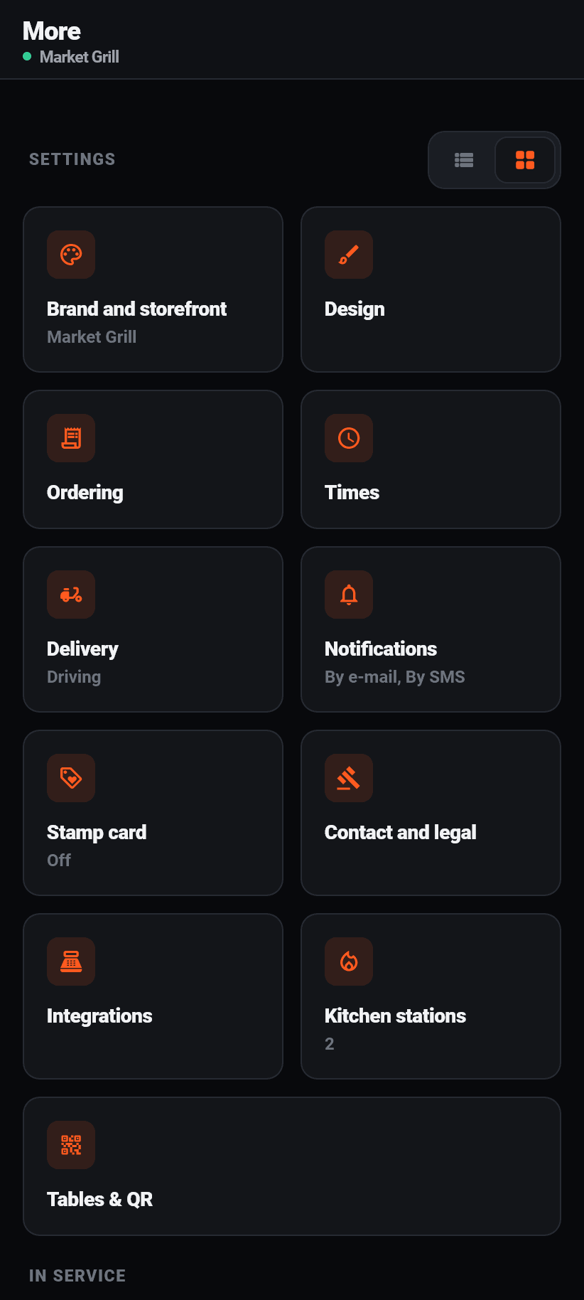 The app for the restaurant: The More tab