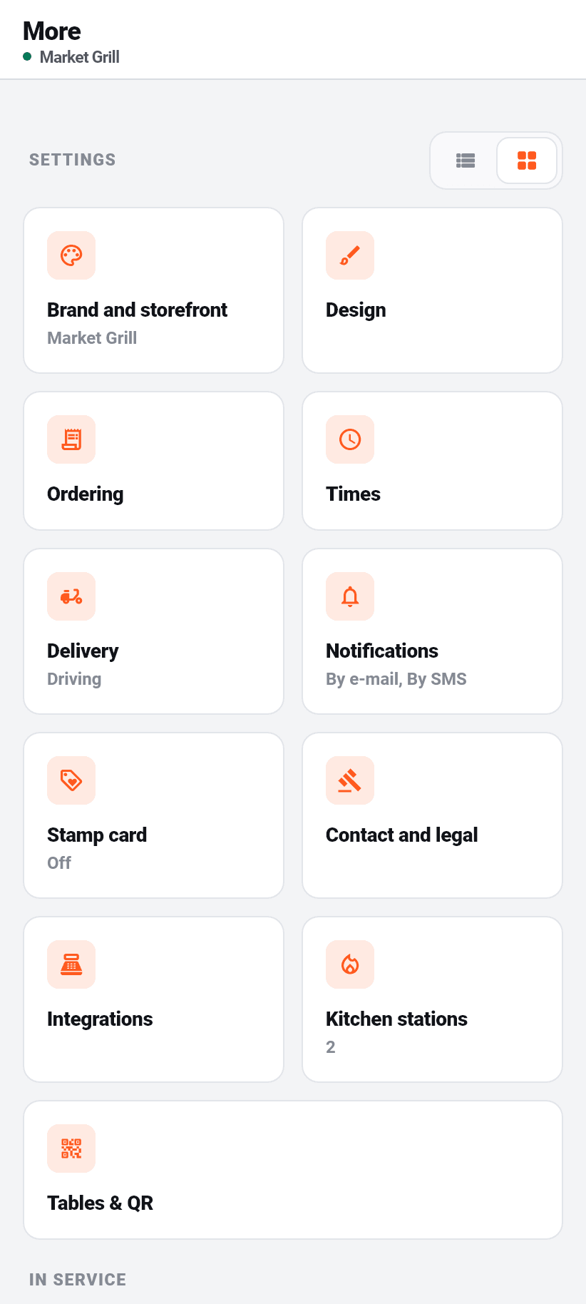 The app for the restaurant: The More tab