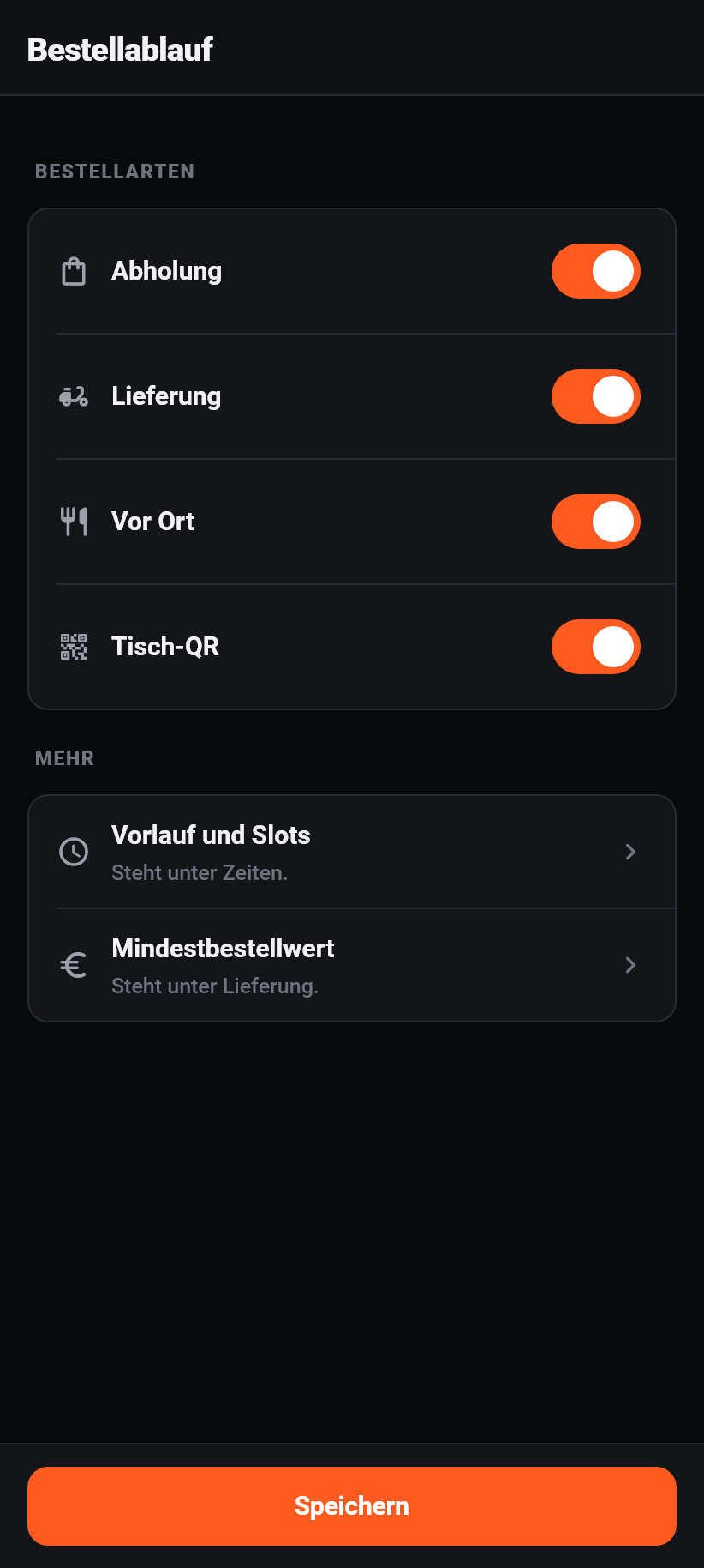Einstellungen in der App: Bestellablauf