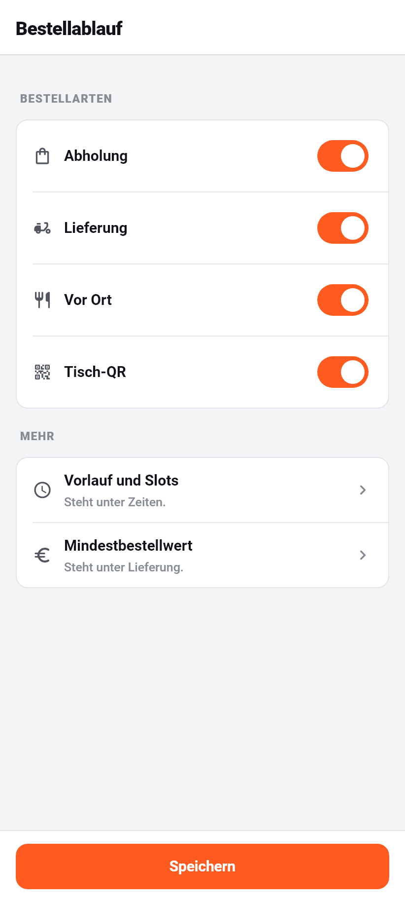Einstellungen in der App: Bestellablauf
