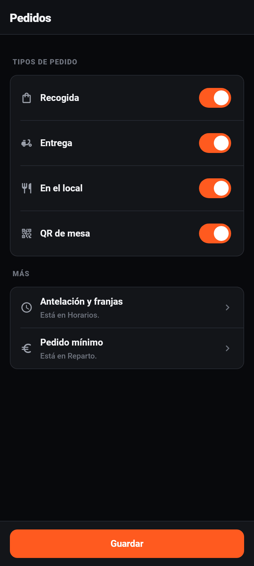 Los ajustes en la aplicación: Flujo de pedido