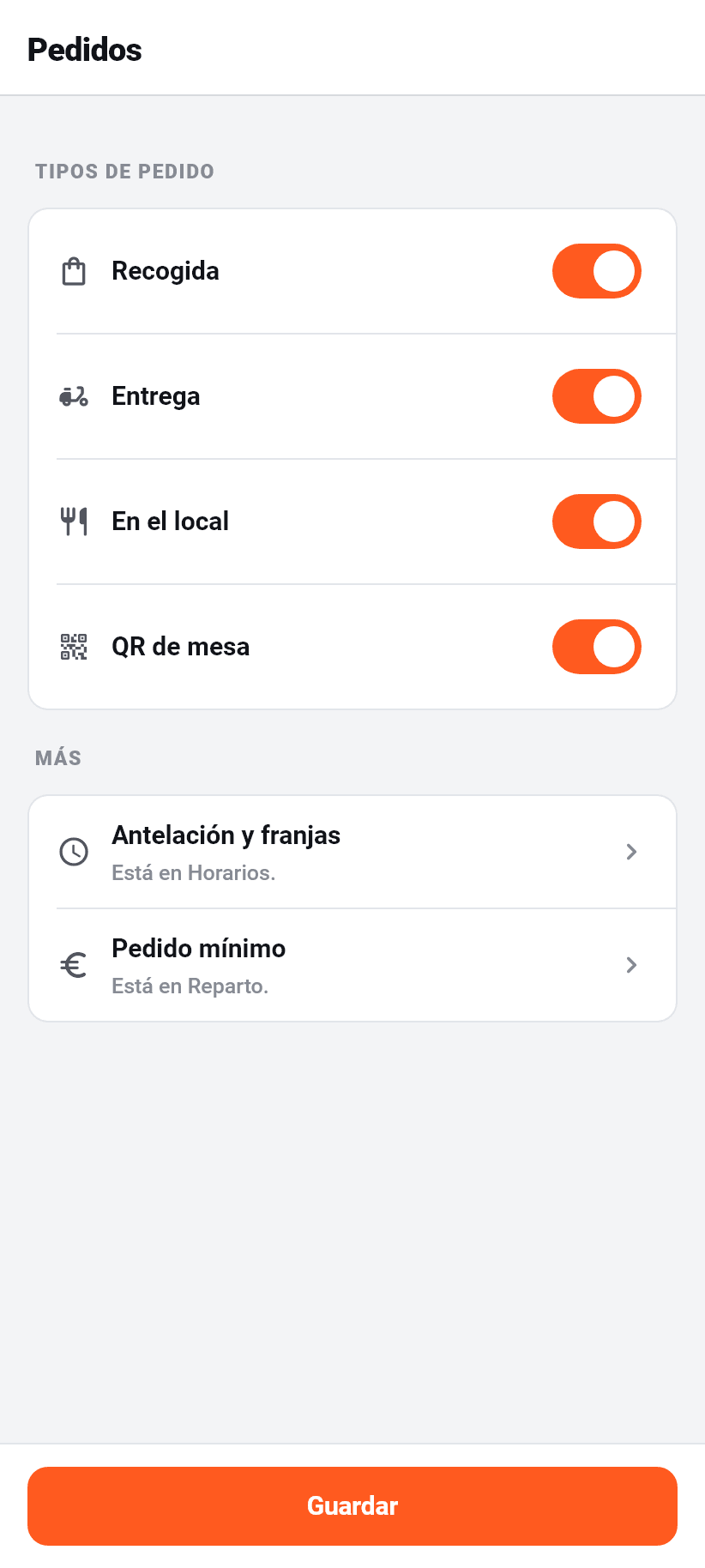 Los ajustes en la aplicación: Flujo de pedido