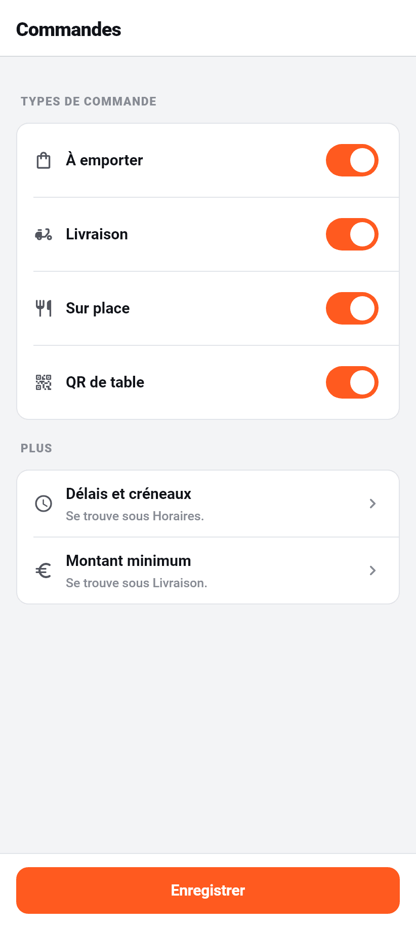 Les réglages dans l'application: Déroulé des commandes